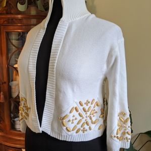 Optic White Tribal Bead Box Cardigan